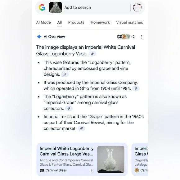 Carnival Loganberry Imperial White Glass Vase Vintage - Picture 2 of 2